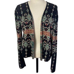 Peruvian Connection Open Front Cardigan Sweater Womens Large Pima Cotton Black